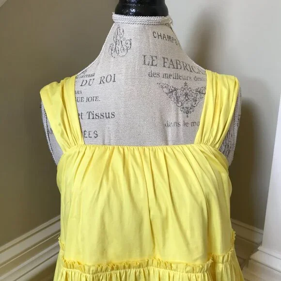 Aje Le Mempris Tiered Mini Dress Womens 4 Citrus Yellow Lemon Cotton Sleeveless